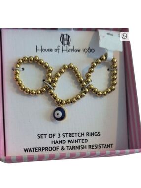 House of Harlow 1960  Beaded Stretch Rings with Blue Eye Charm